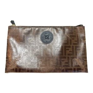 Fendi Zucca Coated Canvas Pouch Clutch